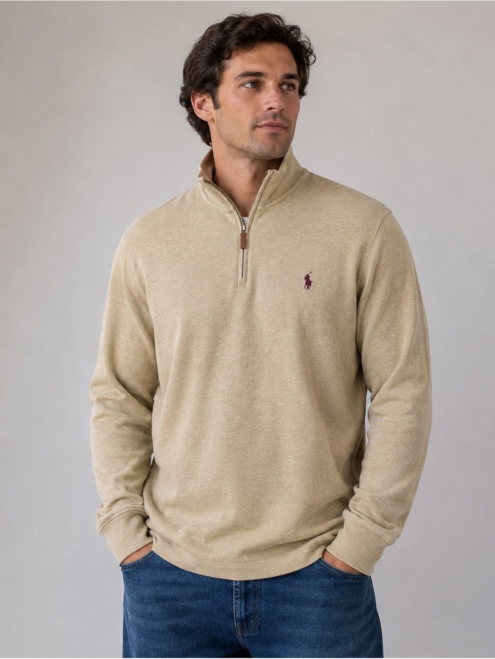 Polo Ralph Lauren Men’s 1/4 Zip Tan Pullover Sweater Size XL